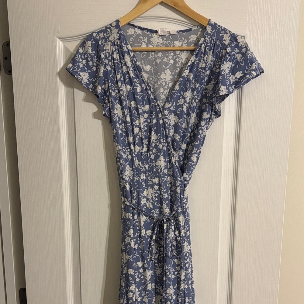 Gap Factory Midi Blue Floral Wrap Dress